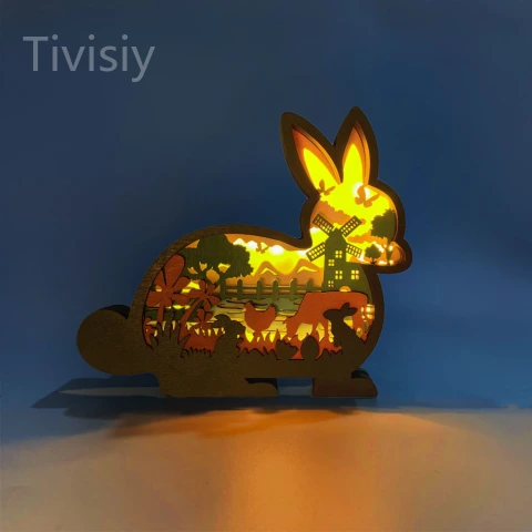 Cottontail Rabbit 3D Wooden Carving,Suitable for Home Decoration,Holiday Gift,Art Night Li